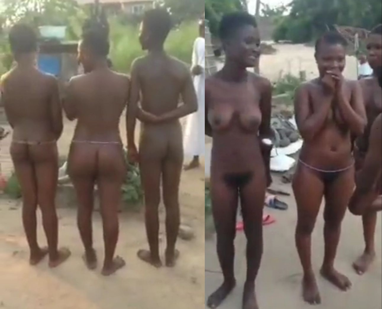 3 Naked African School Girls With Bushy Pussy Showing Their Breasts And Ass To Men In Public For Sex Work (18+)